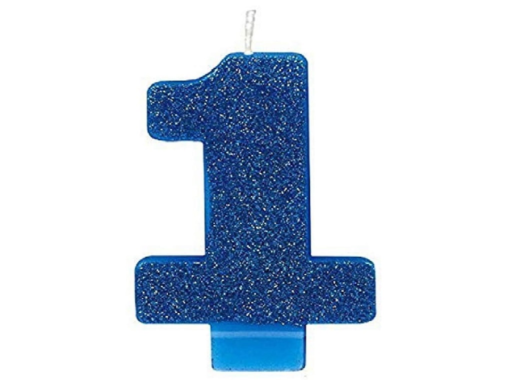 Vela Cumpleaños Número 1 Azul Metalizado 8 X 6 cm. Velas de cumpleaños . La  Superpapelería