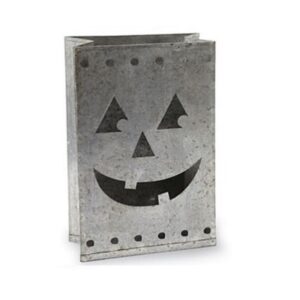 Adorno porta vela de metal estilo industrial para Halloween.